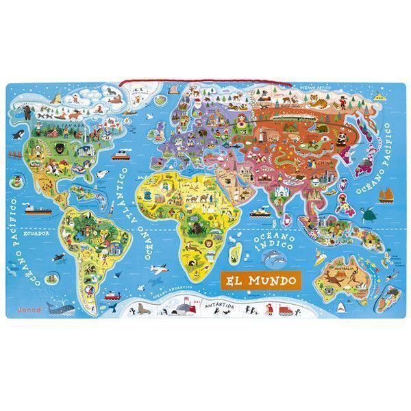 Primera imagen del Mapa del mundo - puzzle magnético en madera - Janod