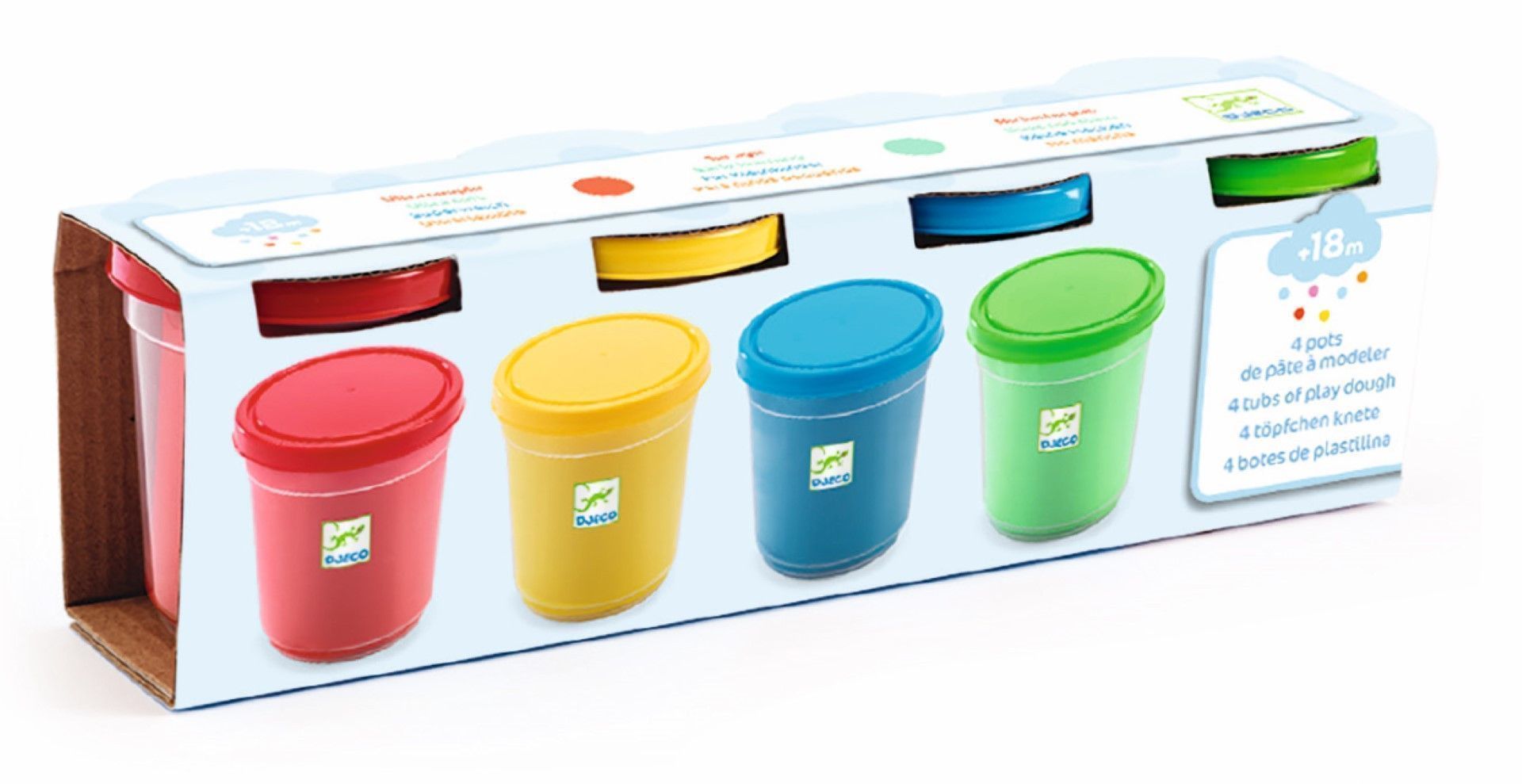 Imagen de los 4 botes de pasta para moldear - plastilina - Djeco