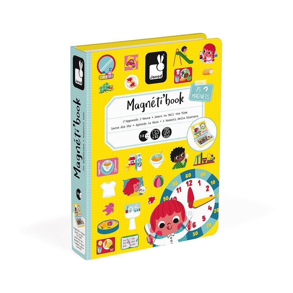 Imagen frontal de la caja del Magnetibook Aprendo la hora de Janod