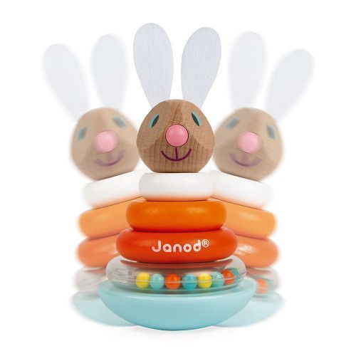 Imagen del Tentetieso apilable conejito de Janod simulando que está en movimiento