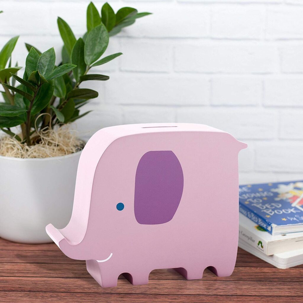 Primera imagen de la Hucha de madera Elefante Rosa