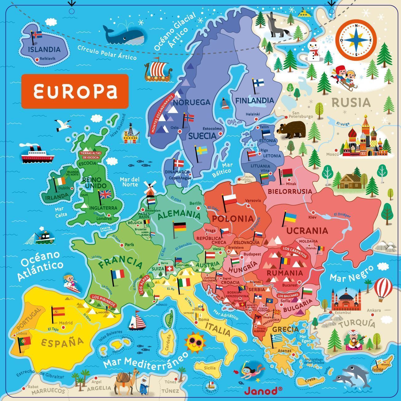 Imagen del Mapa de Europa - puzzle magnético en madera