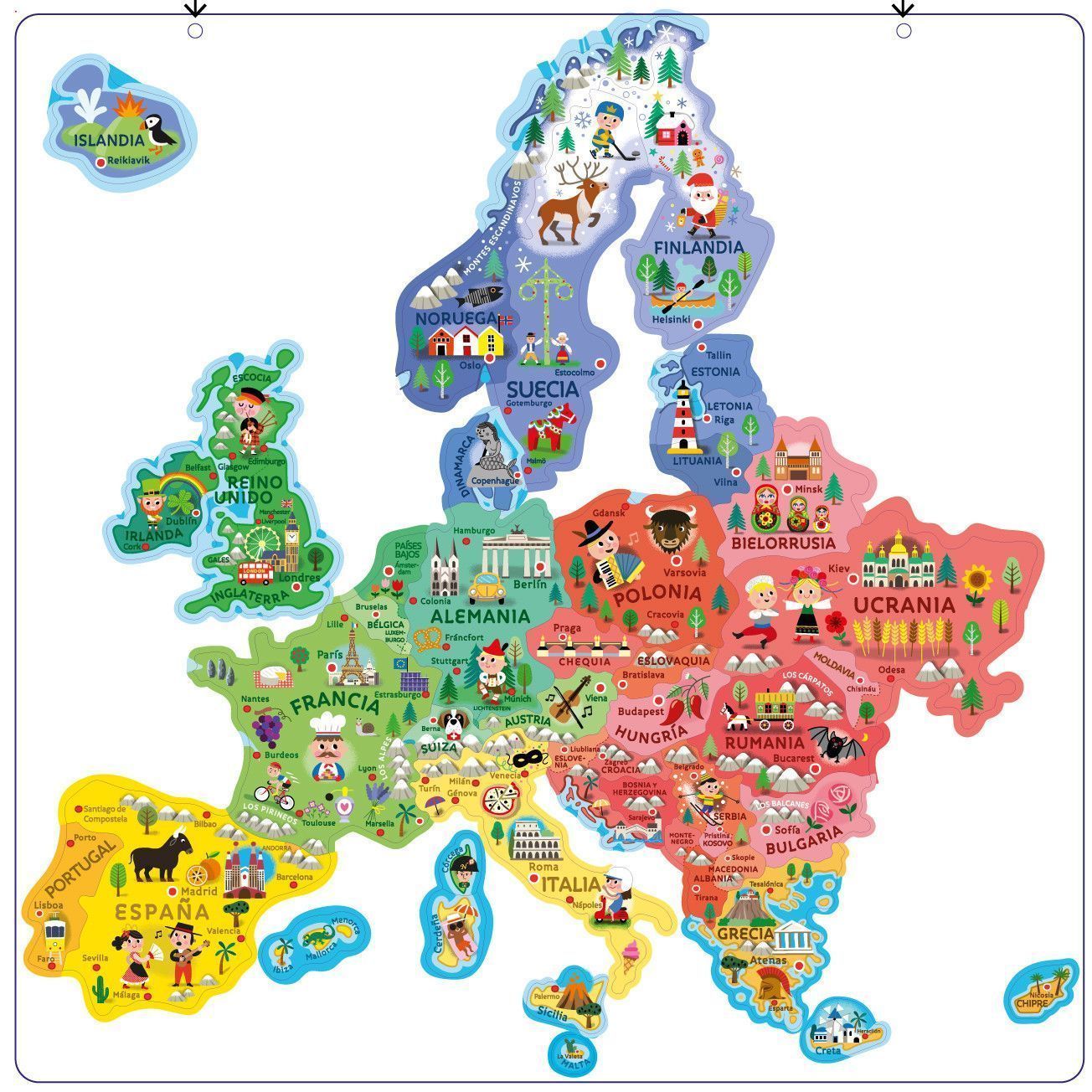Imagen de la piezas del Mapa de Europa - puzzle magnético en madera