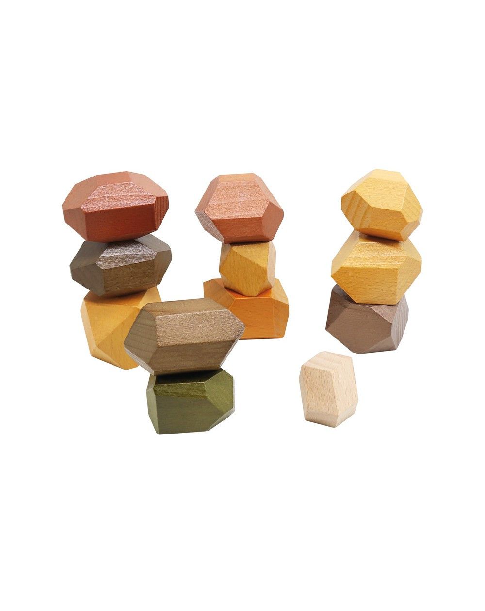 Primera imagen de la Construcción madera - Piedras grandes de colores poliédricas apilables 12 pcs