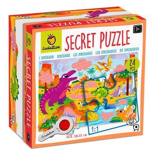 Imagen frontal de la caja del puzzle secreto dinosaurios