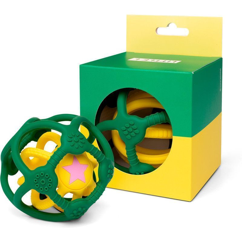 Primera imagen del Set de 2 pelotas sensoriales de silicona alimentaria verde y amarilla de Little L