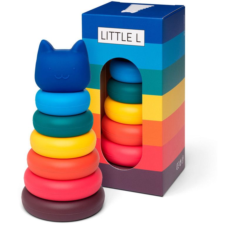 Primera imagen de la Torre apilable de silicona alimentaria El Gatito de colores brillantes de Little L