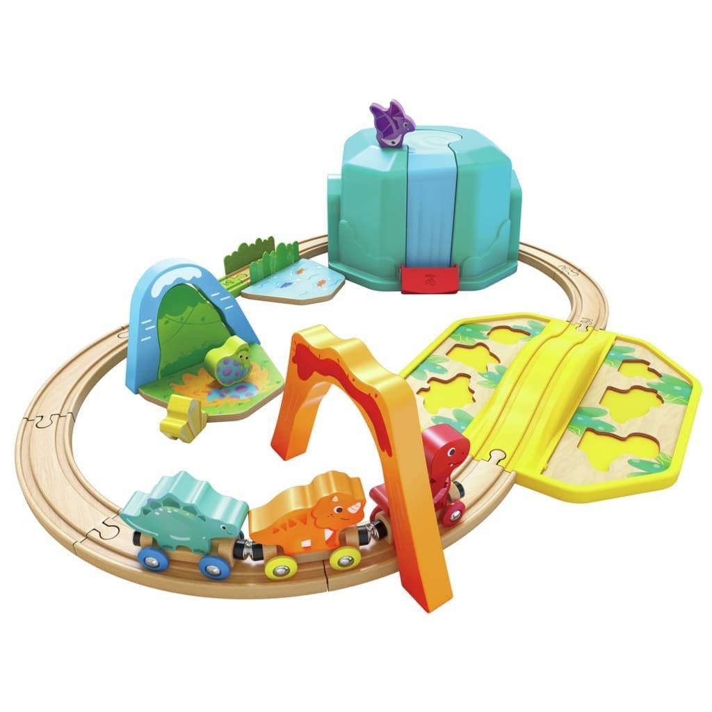 Primera imagen del Set Tren de Dinosaurios en caja contenedor de Hape