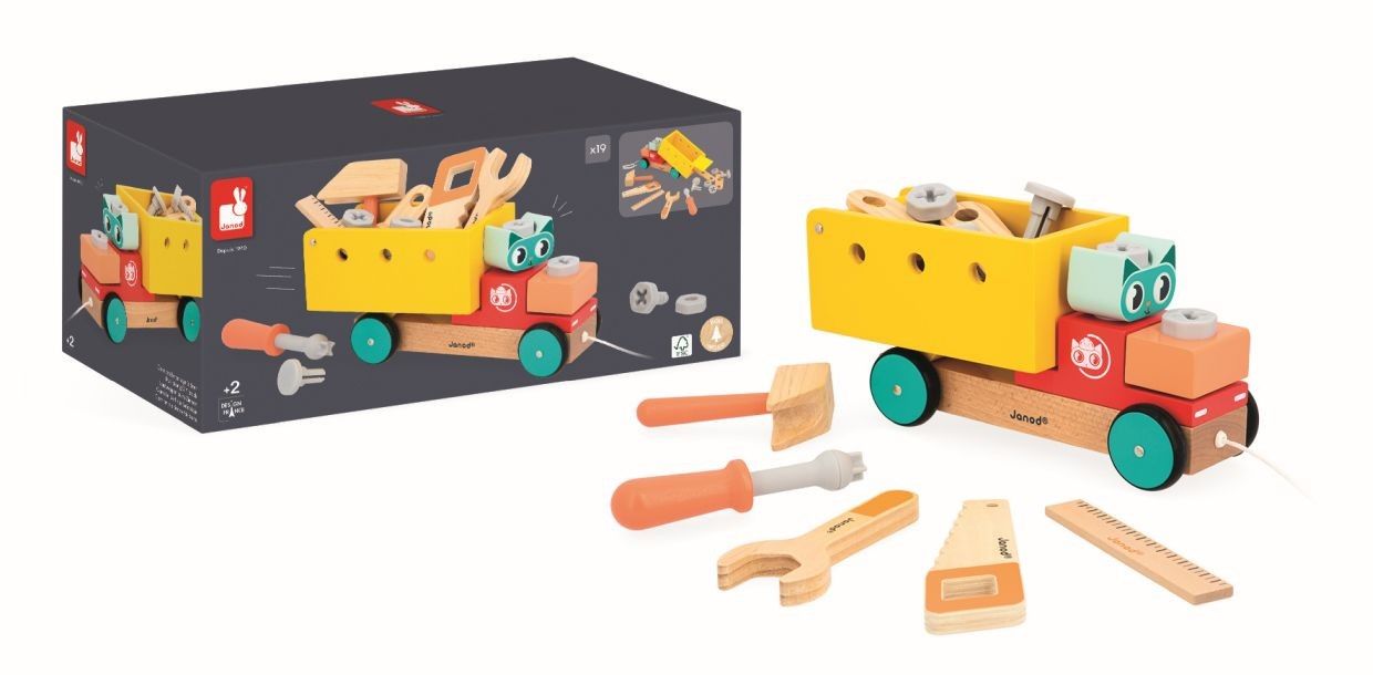 Primera imagen del Camión de arrastre y bricolaje Gato Brico'Kids de Janod