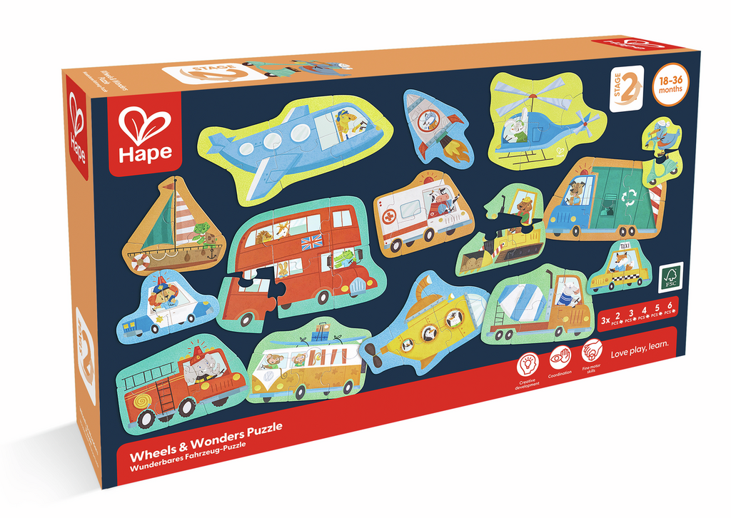 Primera imagen del Puzzle de Ruedas y Maravillas de Hape