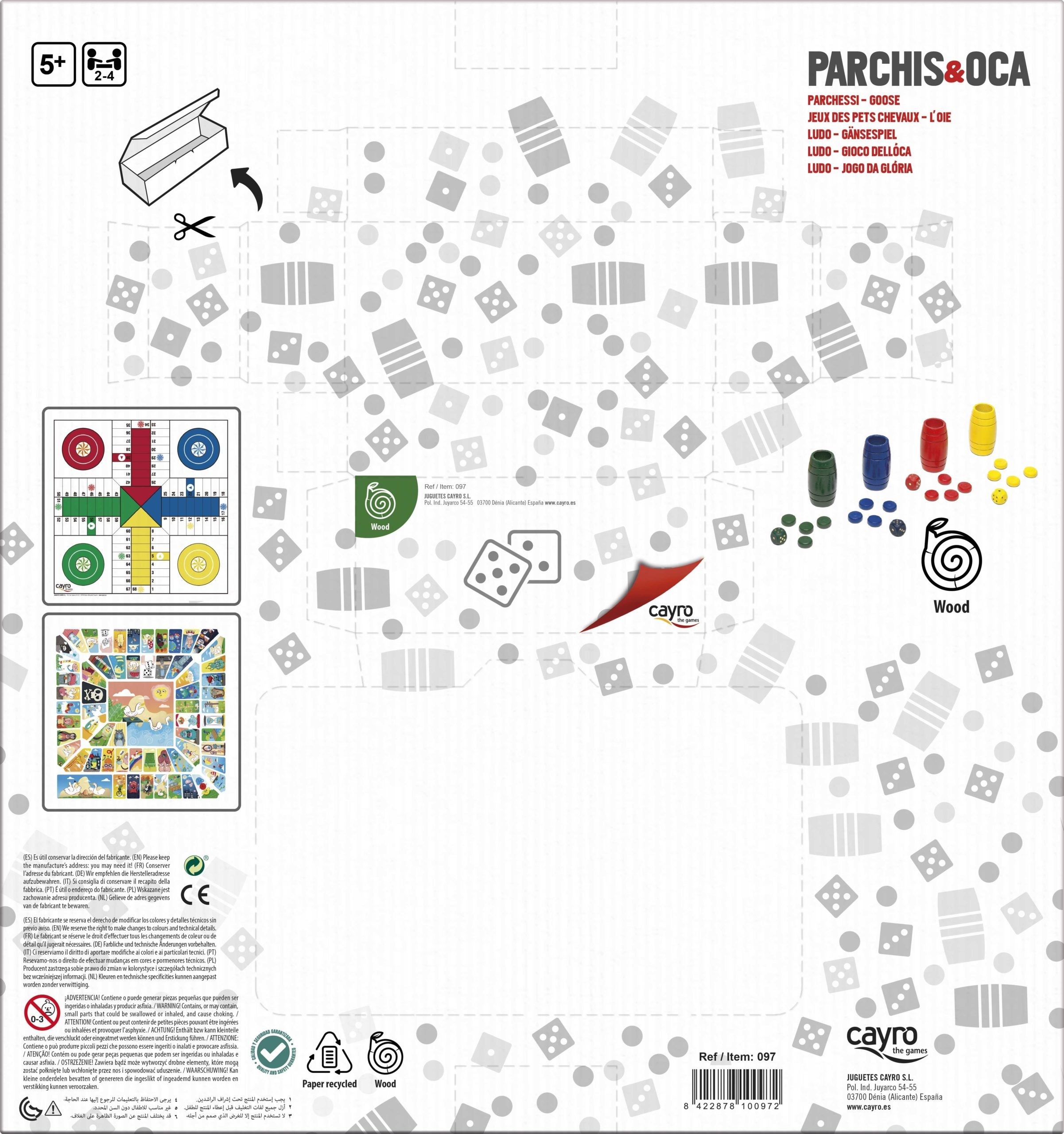 Quinta imagen del Tablero de Parchís y Oca con Accesorios de madera de Cayro