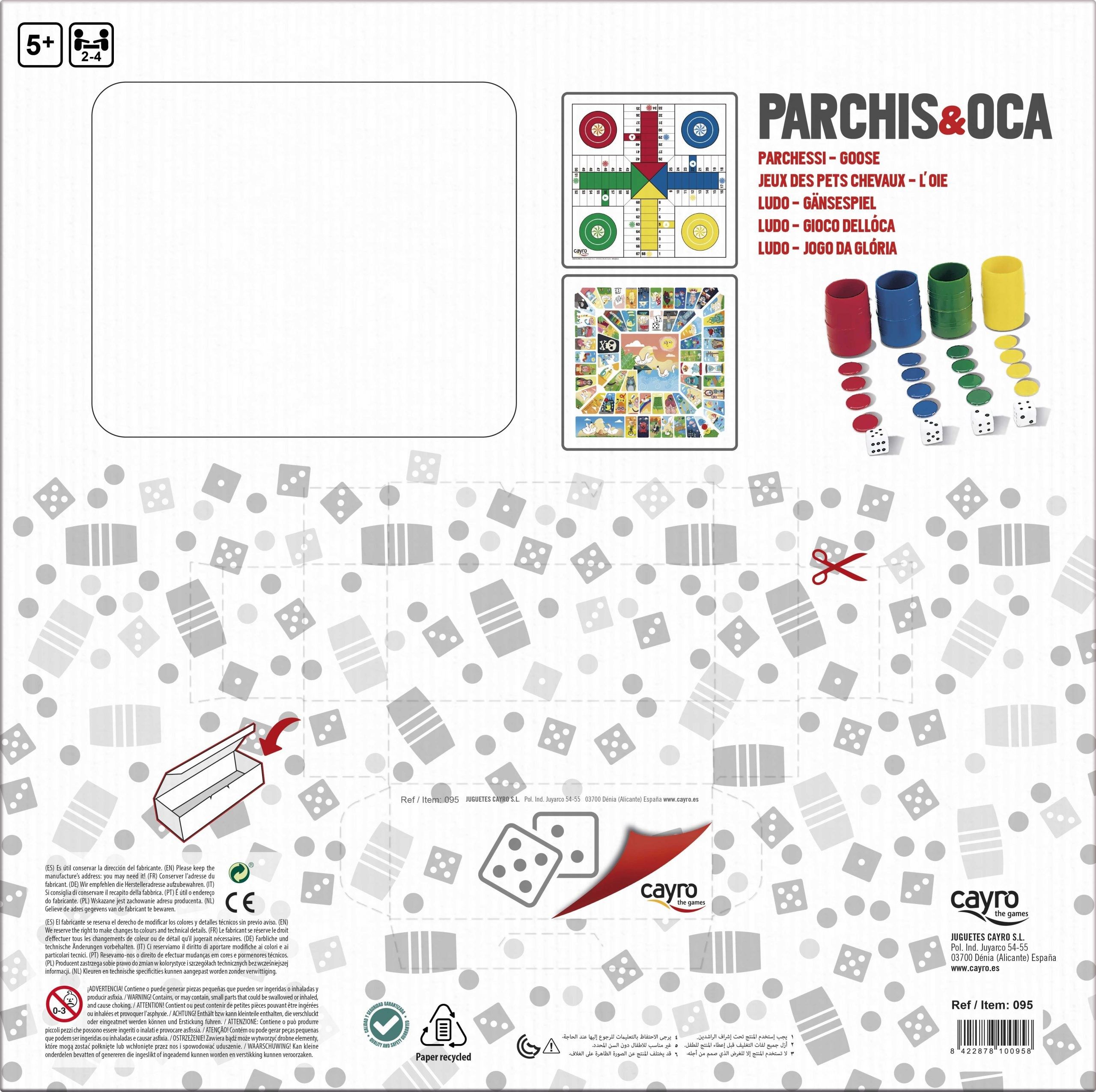 Cuarta imagen del Tablero de Parchís y Oca de madera con accesorios de Cayro