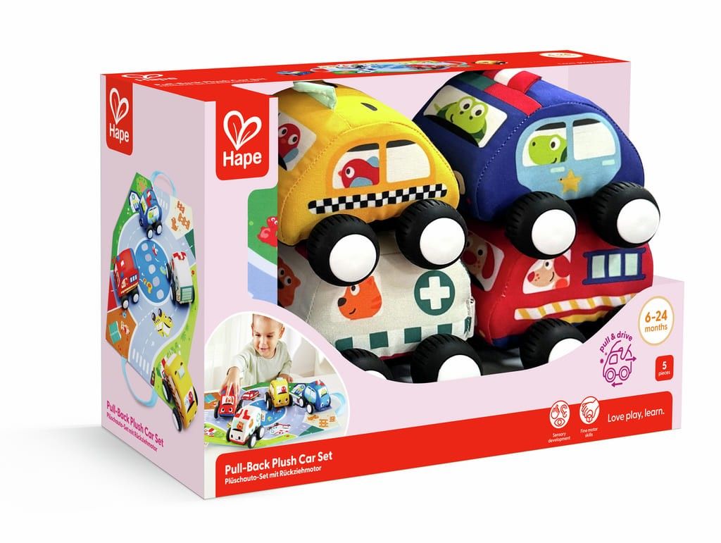 Tercera imagen del Set de coches de peluche en bolsa de almacenamiento desplegable de Hape