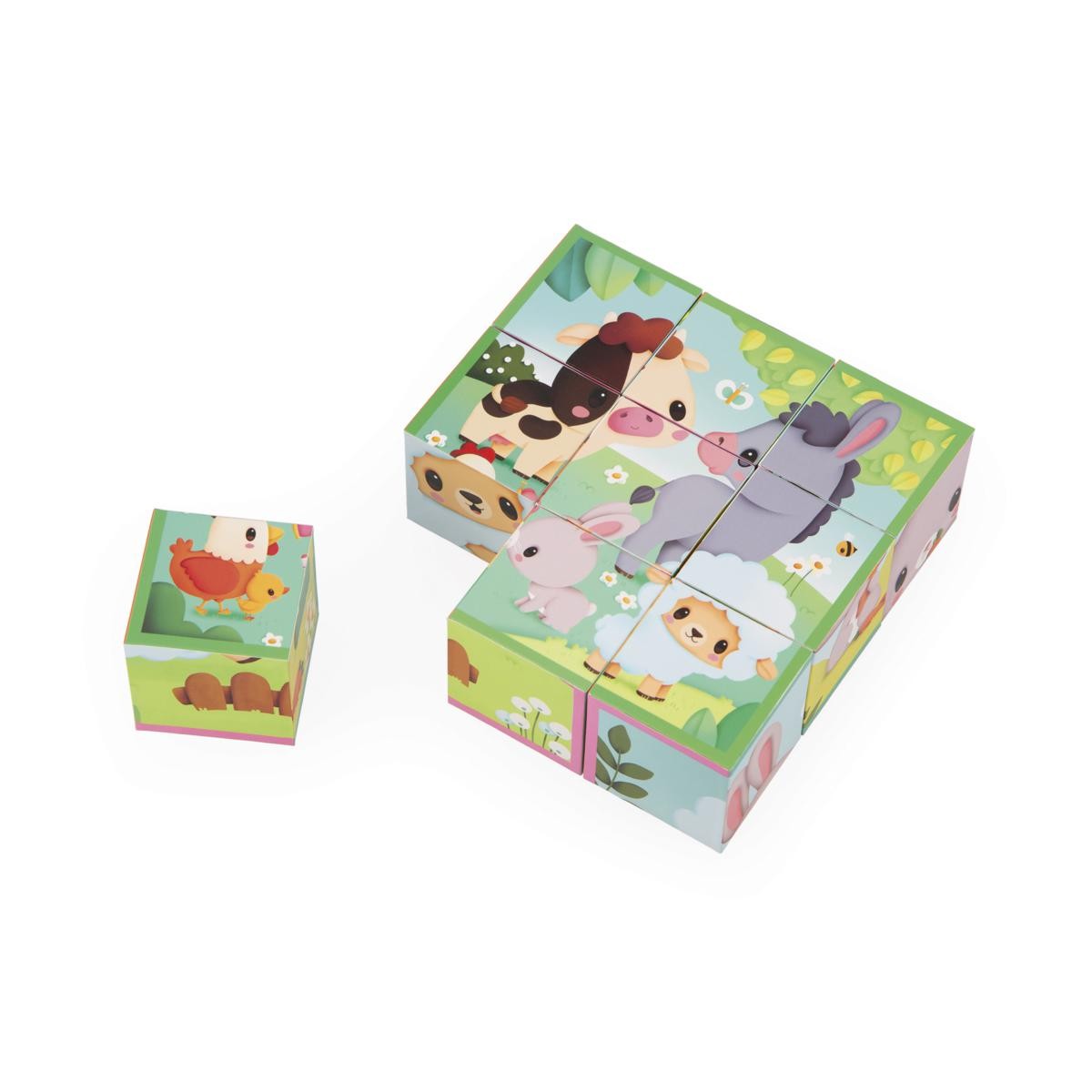 Rompecabezas 9 Cubos de cartón. Animales de la granja - Janod - Imagen 3