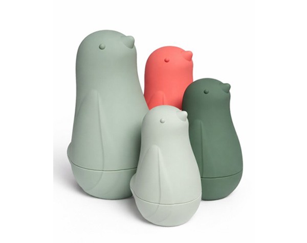 Matrioskas Pajaritos de silicona alimentaria en tonos verdes y terracotta - Imagen 2