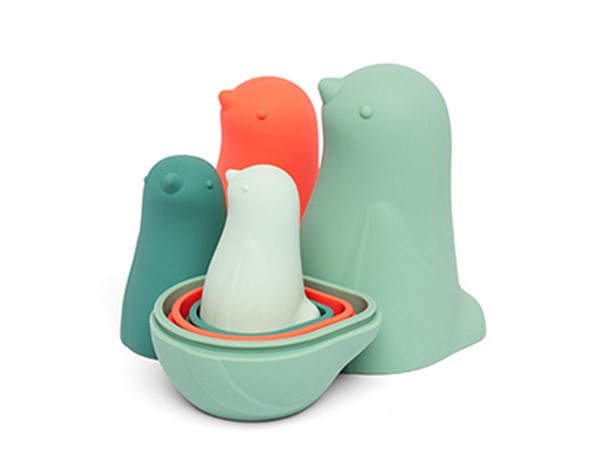 Matrioskas Pajaritos de silicona alimentaria en tonos verdes y terracotta - Imagen 3
